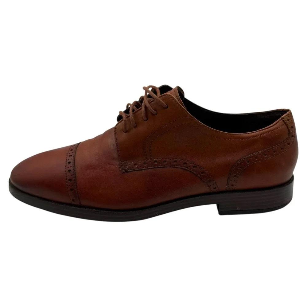 Cole Haan Grand.OS Men Brown Leather Oxford Shoes‎ Size 9W Classic Dress Wingtip